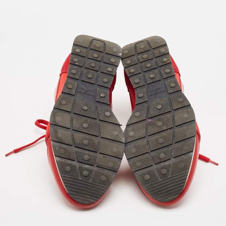 Pre Owned Balenciaga Red Leather  and Suede Race Runner Lace Up Sneakers Size 38