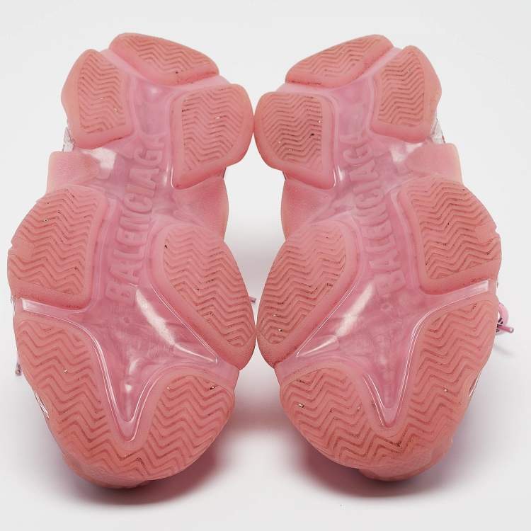 مملوكة مسبقًا Balenciaga Pink Mesh and Nubuck Leather Triple S Clear Sole Lace Up Sneakers Size 39