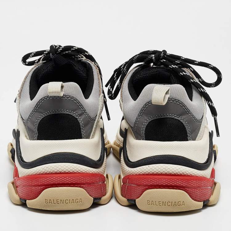 Pre Owned Balenciaga Silver Faux Leather and Mesh Triple S Sneakers Size 38