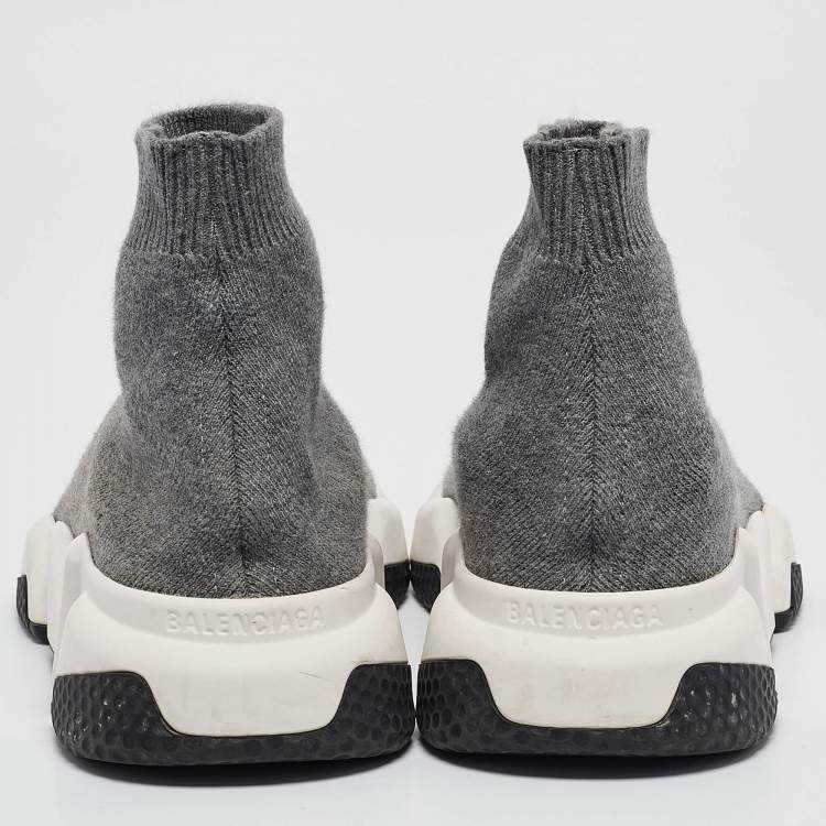 Pre Owned Balenciaga Grey Knit Fabric Speed Trainer Sneakers Size 38