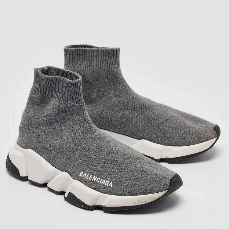 Pre Owned Balenciaga Grey Knit Fabric Speed Trainer Sneakers Size 38