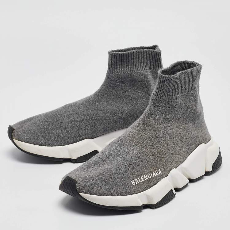 Pre Owned Balenciaga Grey Knit Fabric Speed Trainer Sneakers Size 38