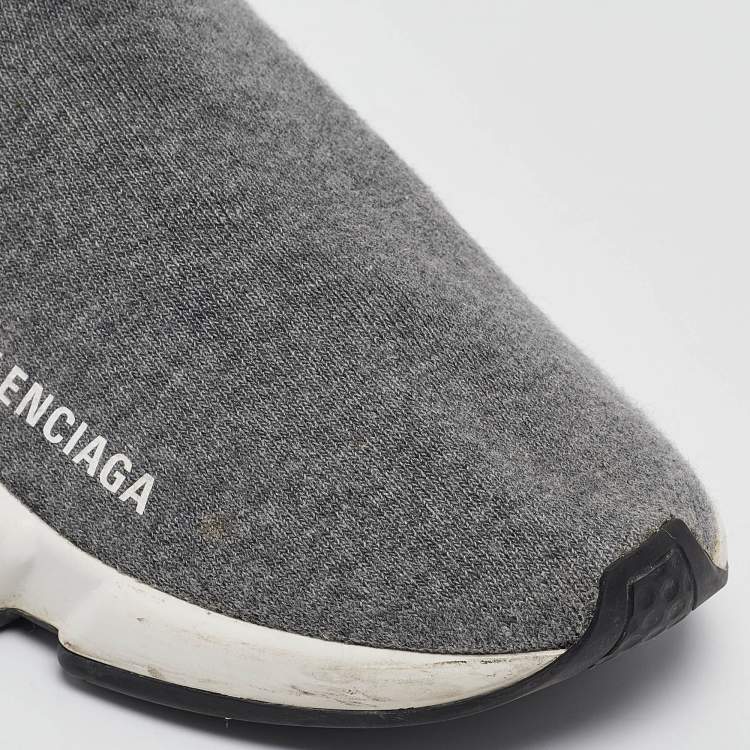 Pre Owned Balenciaga Grey Knit Fabric Speed Trainer Sneakers Size 38