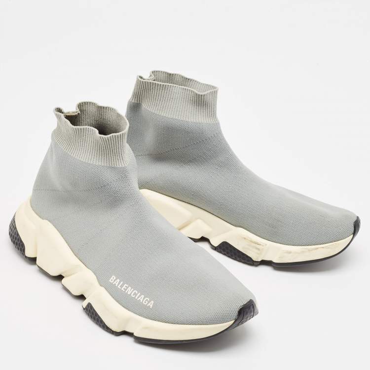 Pre Owned Balenciaga Grey Knit Fabric Speed Trainer Slip On Sneakers Size 39