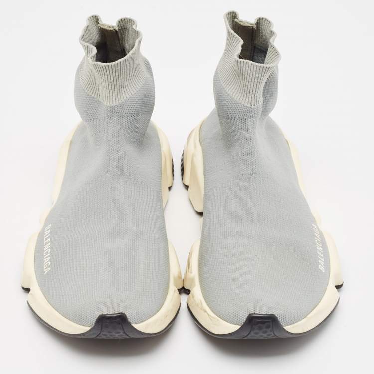 Pre Owned Balenciaga Grey Knit Fabric Speed Trainer Slip On Sneakers Size 39