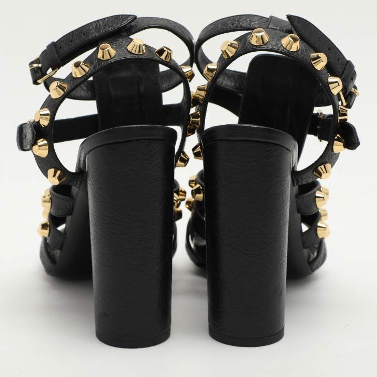 Pre Owned Balenciaga Black Leather Arena Ankle Strap Sandals Size 38