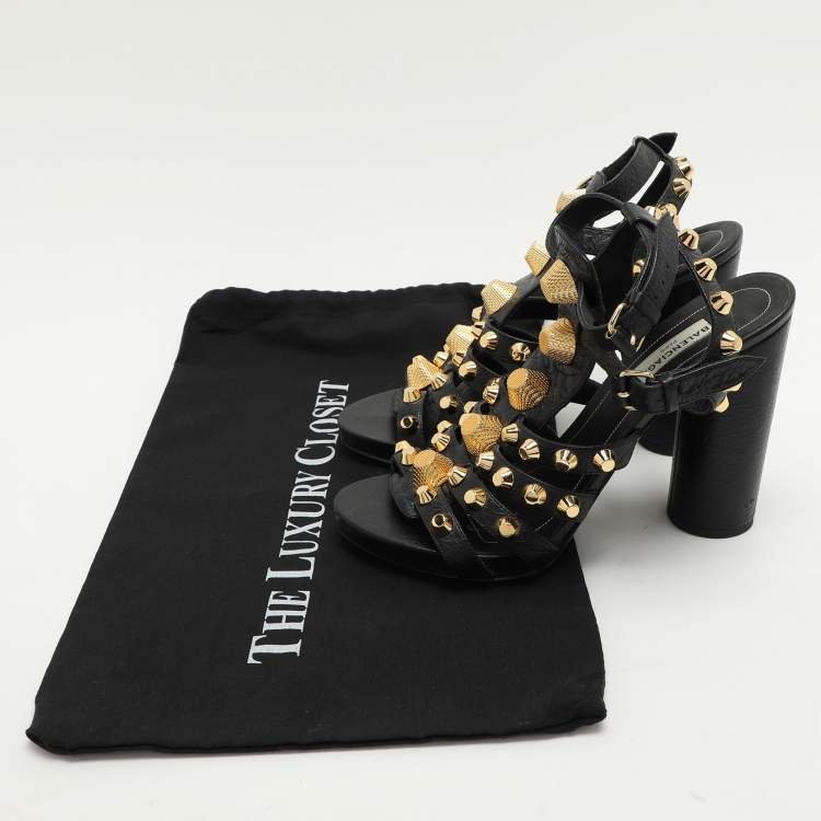 Pre Owned Balenciaga Black Leather Arena Ankle Strap Sandals Size 38
