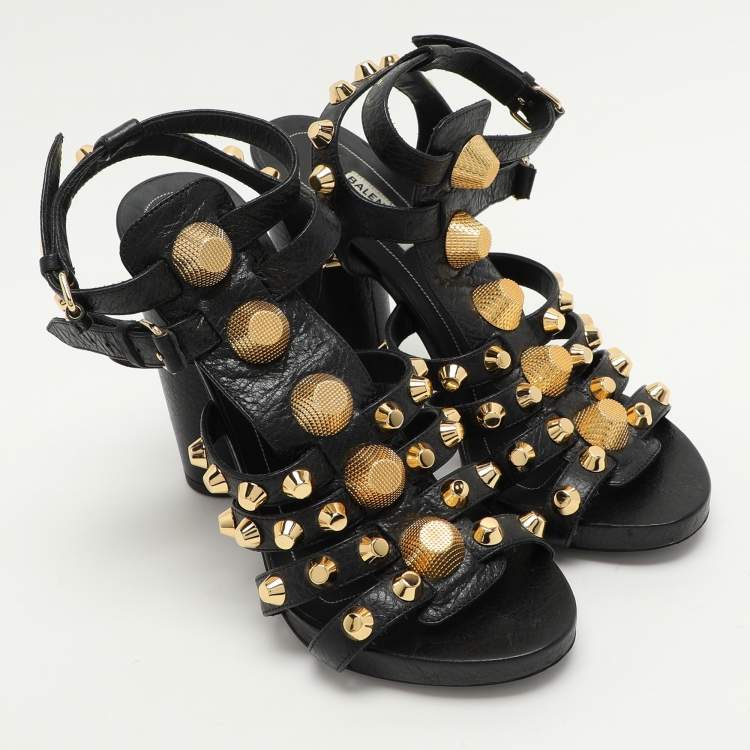 Pre Owned Balenciaga Black Leather Arena Ankle Strap Sandals Size 38