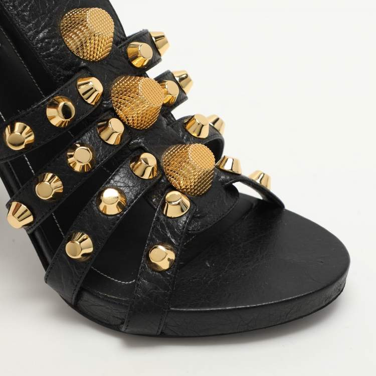 Pre Owned Balenciaga Black Leather Arena Ankle Strap Sandals Size 38