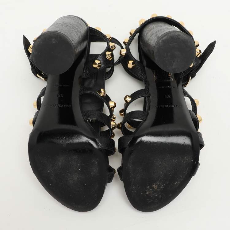 Pre Owned Balenciaga Black Leather Arena Ankle Strap Sandals Size 38