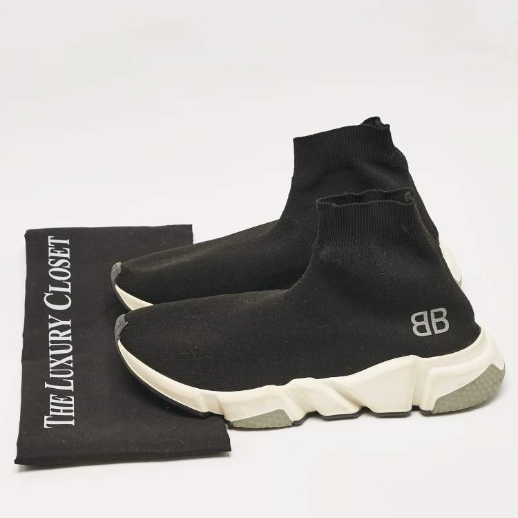 Pre Owned Balenciaga Black Knit Fabric Speed Trainer Sneakers Size 40