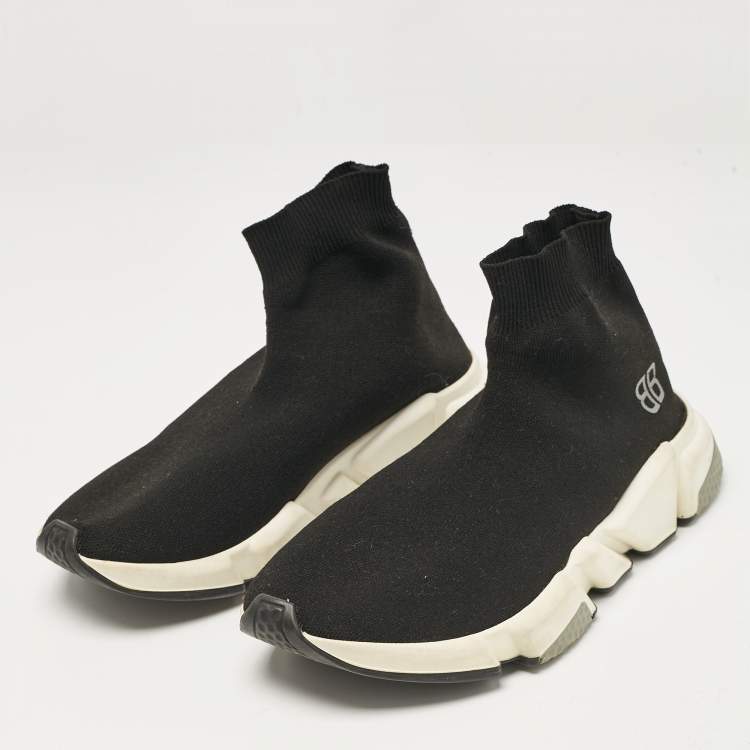 Pre Owned Balenciaga Black Knit Fabric Speed Trainer Sneakers Size 40