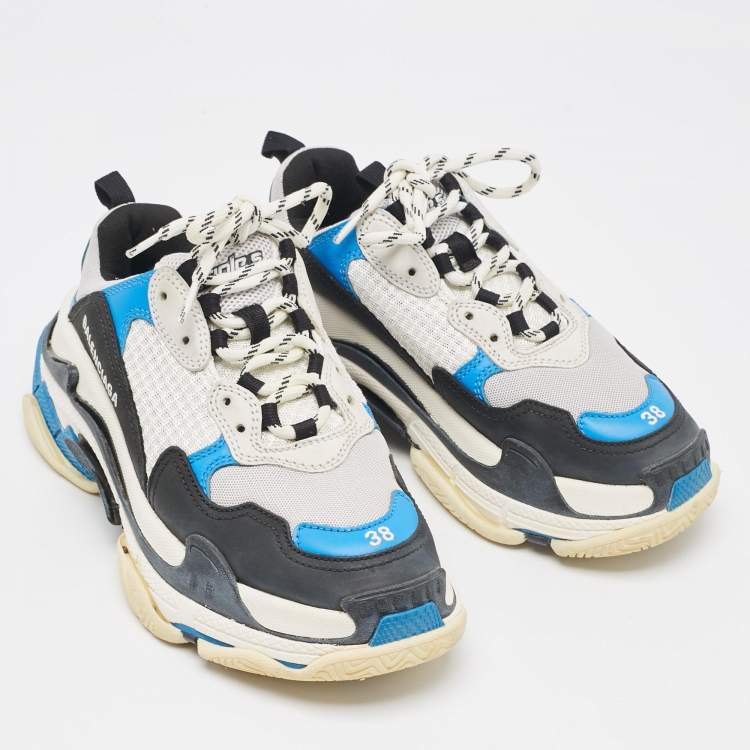 Pre Owned Balenciaga Multicolor Leather and Mesh Triple S Sneakers Size 38