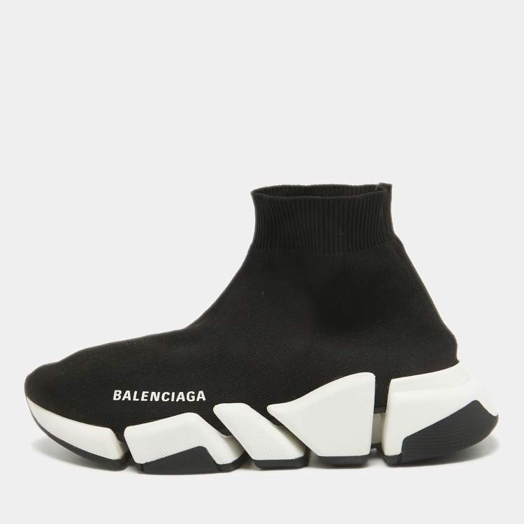 Pre Owned Balenciaga Black Knit Fabric Speed Trainer Slip On Sneakers Size 37