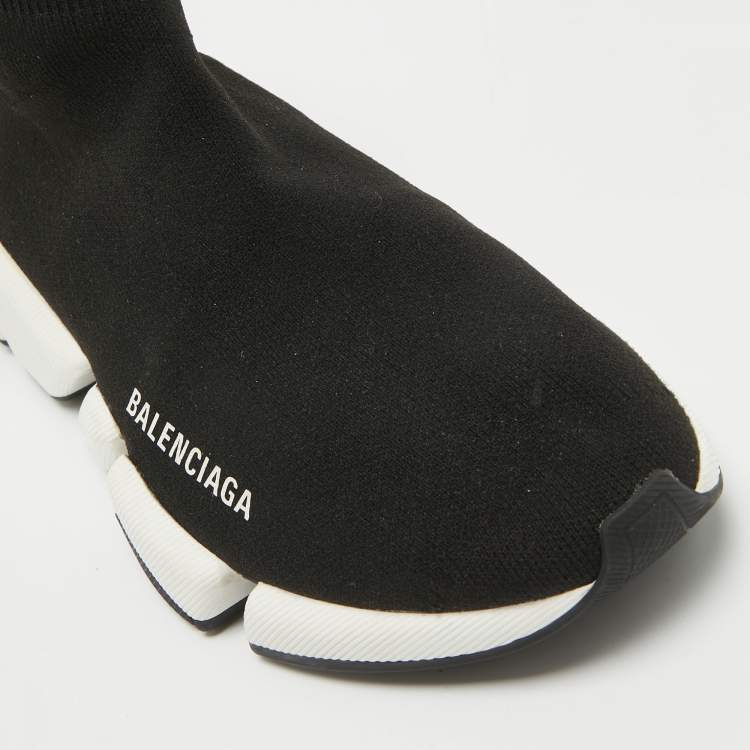 Pre Owned Balenciaga Black Knit Fabric Speed Trainer Slip On Sneakers Size 37