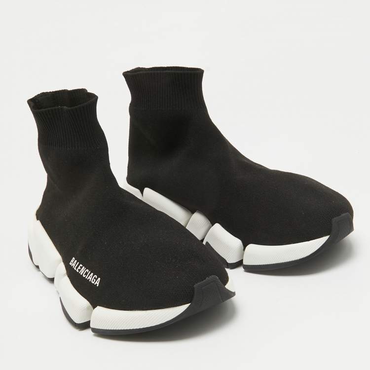 Pre Owned Balenciaga Black Knit Fabric Speed Trainer Slip On Sneakers Size 37