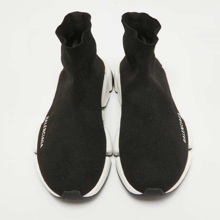 Pre Owned Balenciaga Black Knit Fabric Speed Trainer Slip On Sneakers Size 37