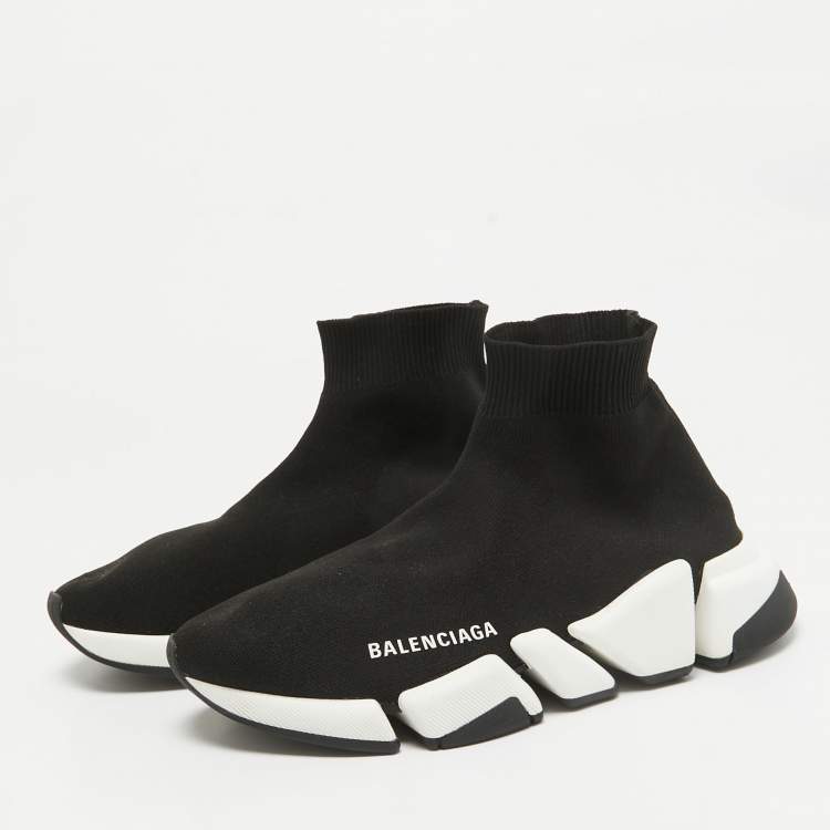Pre Owned Balenciaga Black Knit Fabric Speed Trainer Slip On Sneakers Size 37