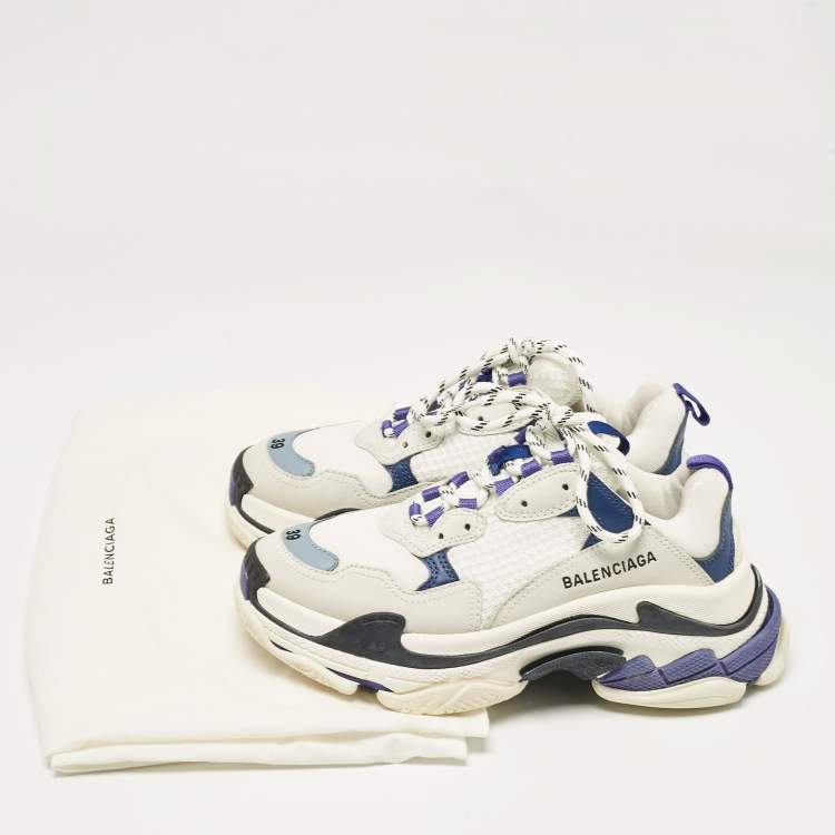 مملوكة مسبقًا Balenciaga White/Blue Mesh and Leather Triple S Sneakers Size 39