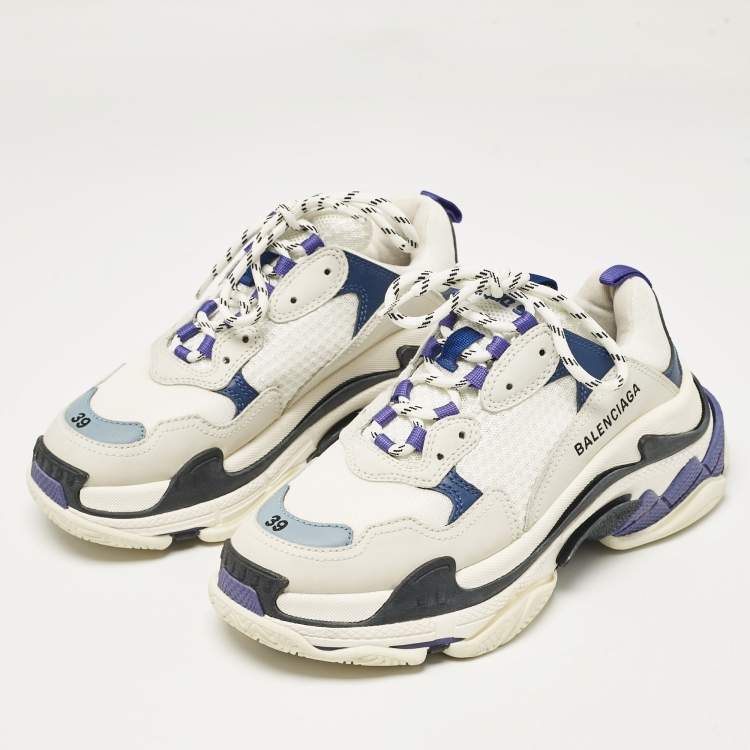 Balenciaga White Blue Mesh and Leather Triple S Sneakers Size 39 Balenciaga TLC