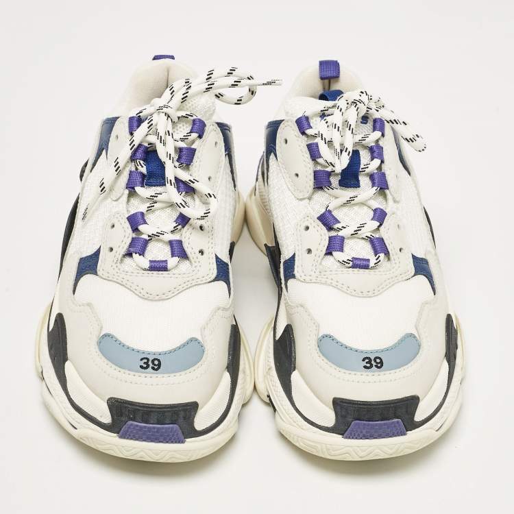 مملوكة مسبقًا Balenciaga White/Blue Mesh and Leather Triple S Sneakers Size 39