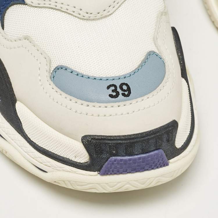 مملوكة مسبقًا Balenciaga White/Blue Mesh and Leather Triple S Sneakers Size 39