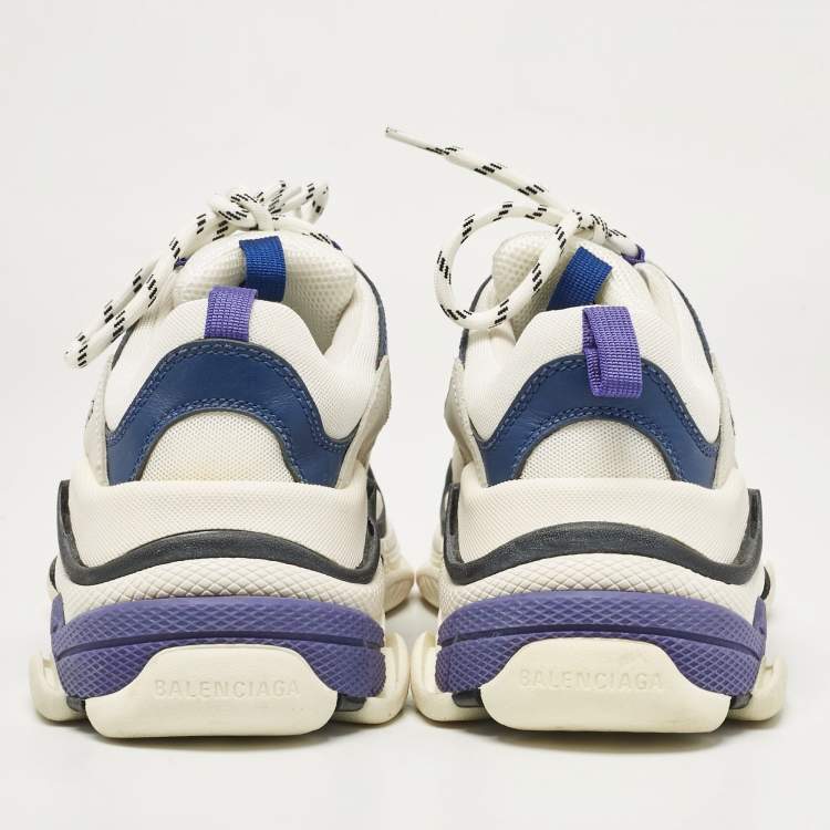 مملوكة مسبقًا Balenciaga White/Blue Mesh and Leather Triple S Sneakers Size 39