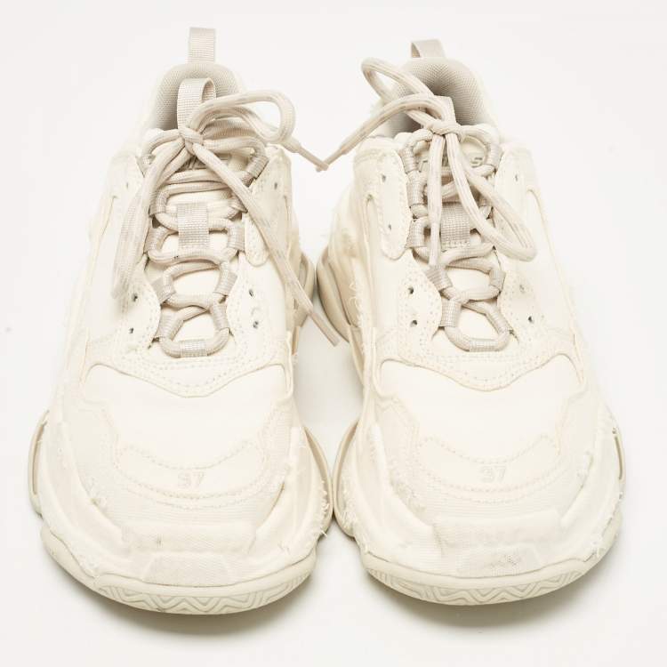 Pre Owned Balenciaga Cream Canvas Triple S Lace Up Sneakers Size 37