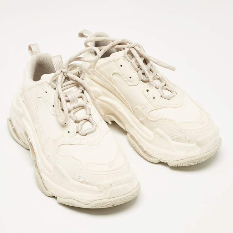 Pre Owned Balenciaga Cream Canvas Triple S Lace Up Sneakers Size 37