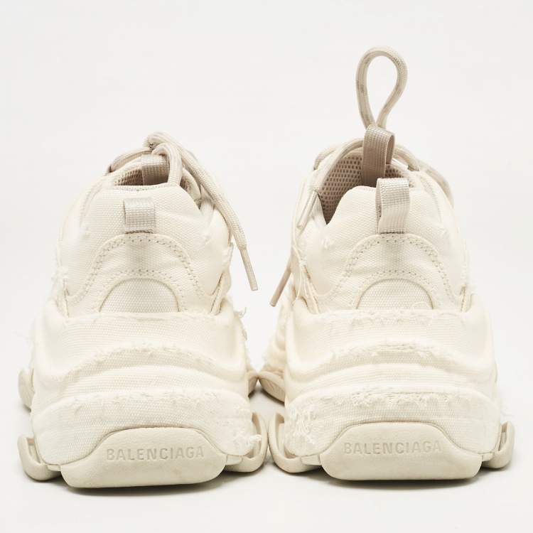 Pre Owned Balenciaga Cream Canvas Triple S Lace Up Sneakers Size 37
