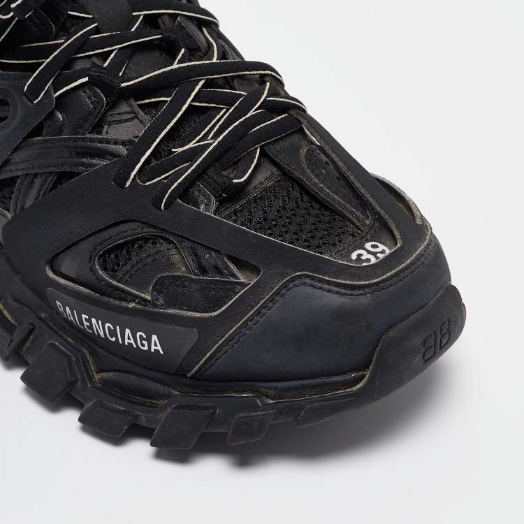 Pre Owned Balenciaga Black Faux Leather and Mesh Track Sneakers Size 39