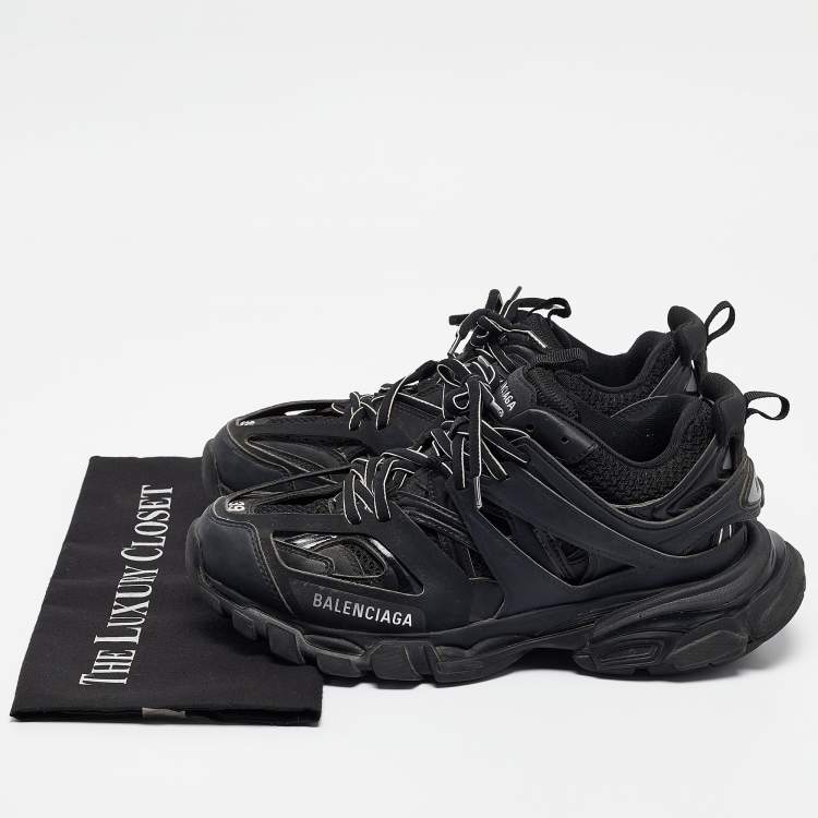 Pre Owned Balenciaga Black Faux Leather and Mesh Track Sneakers Size 39