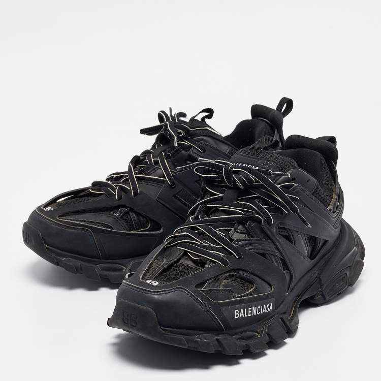 Pre Owned Balenciaga Black Faux Leather and Mesh Track Sneakers Size 39