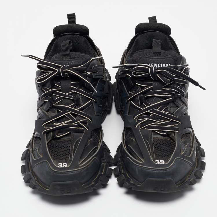 Pre Owned Balenciaga Black Faux Leather and Mesh Track Sneakers Size 39