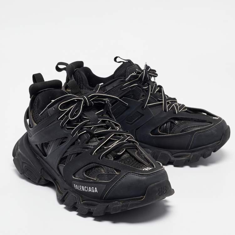 Pre Owned Balenciaga Black Faux Leather and Mesh Track Sneakers Size 39
