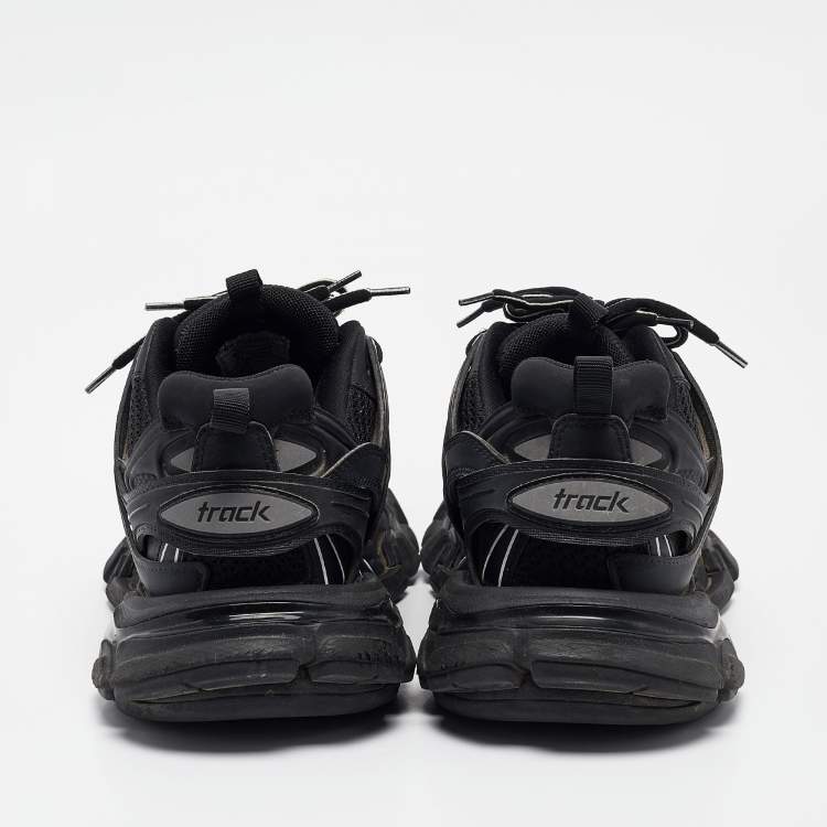 Pre Owned Balenciaga Black Faux Leather and Mesh Track Sneakers Size 39