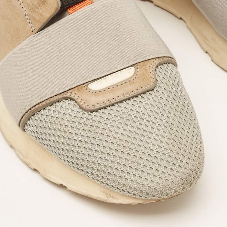 Pre Owned Balenciaga Grey Leather and Mesh Race Runner Lace Up Sneakers Size 39