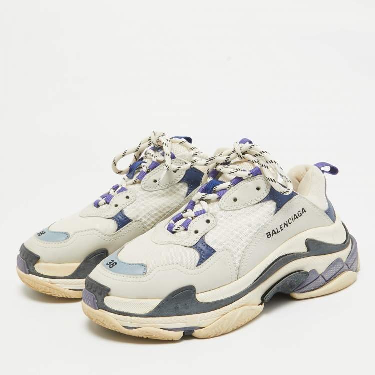 Pre Owned Balenciaga Multicolor Faux Leather and Mesh Triple S Lace Up Sneakers Size 38