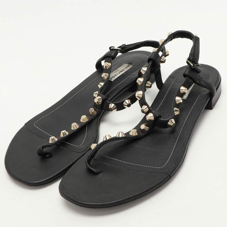 Pre Owned Balenciaga Black Leather Arena Flat Sandals Size 39