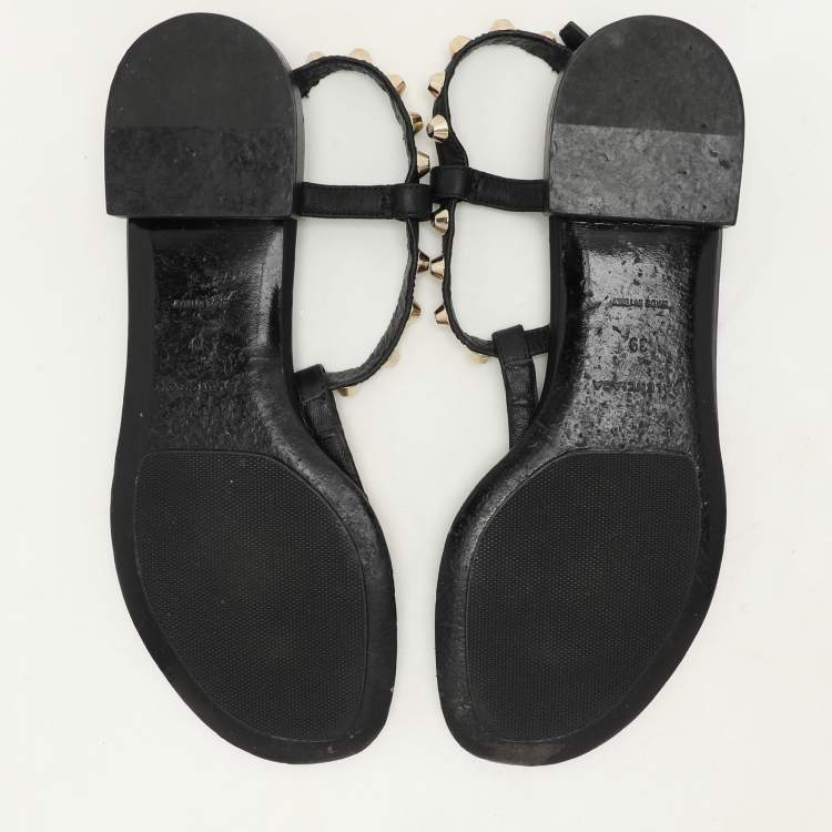 Pre Owned Balenciaga Black Leather Arena Flat Sandals Size 39