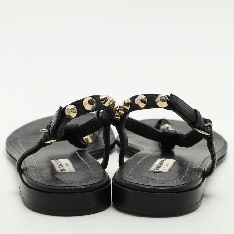 Pre Owned Balenciaga Black Leather Arena Flat Sandals Size 39