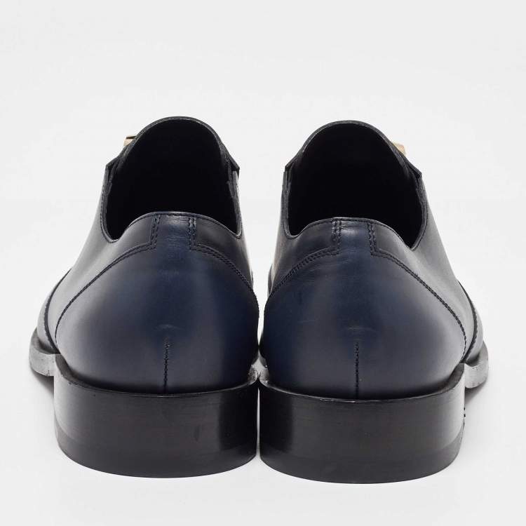 Pre Owned Balenciaga Navy Blue Leather Pierced Oxfords Size 41