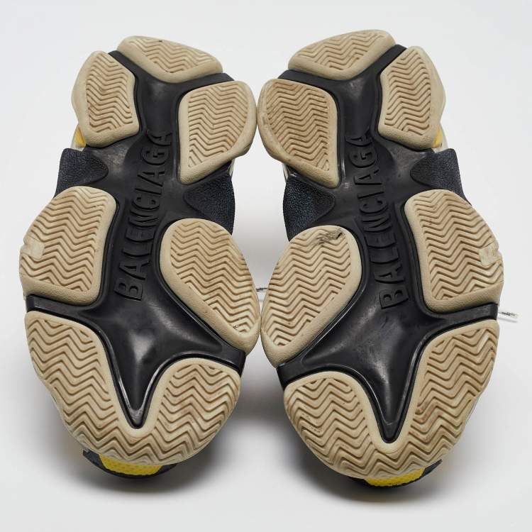 Pre Owned Balenciaga Grey/Yellow  Fabric and Faux Leather Triple S Lace Up Sneakers Size 39