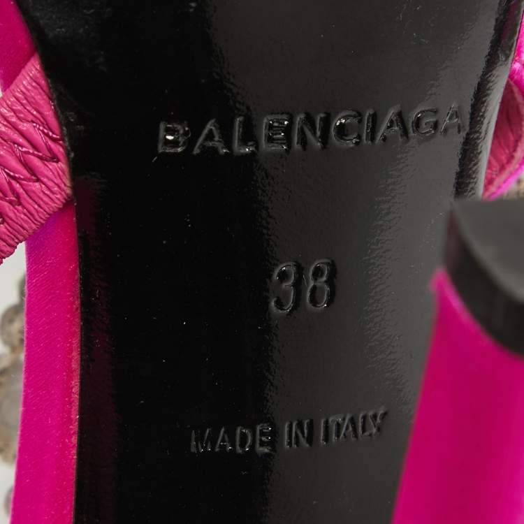 Pre Owned Balenciaga Pink Satin Embellished Slingback Sandals Size 38