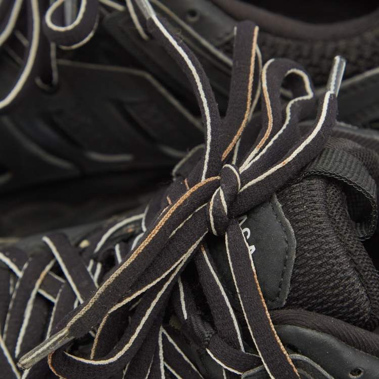 مملوكة مسبقًا Balenciaga Black Faux Leather and Mesh Track Sneakers Size 38