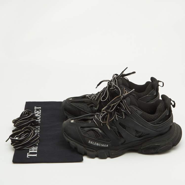 مملوكة مسبقًا Balenciaga Black Faux Leather and Mesh Track Sneakers Size 38