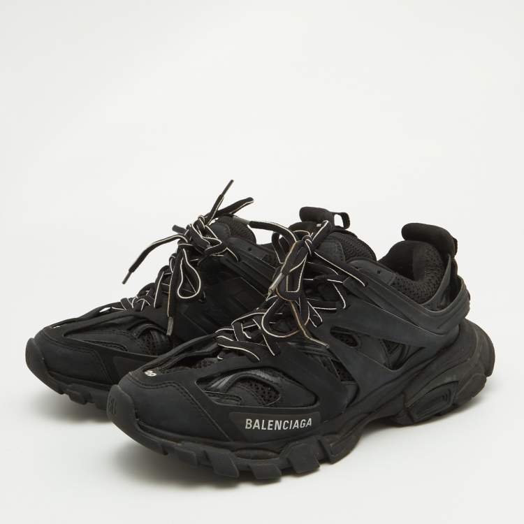 Balenciaga Black Faux Leather and Mesh Track Sneakers Size