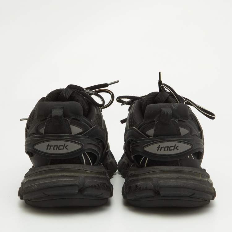 مملوكة مسبقًا Balenciaga Black Faux Leather and Mesh Track Sneakers Size 38