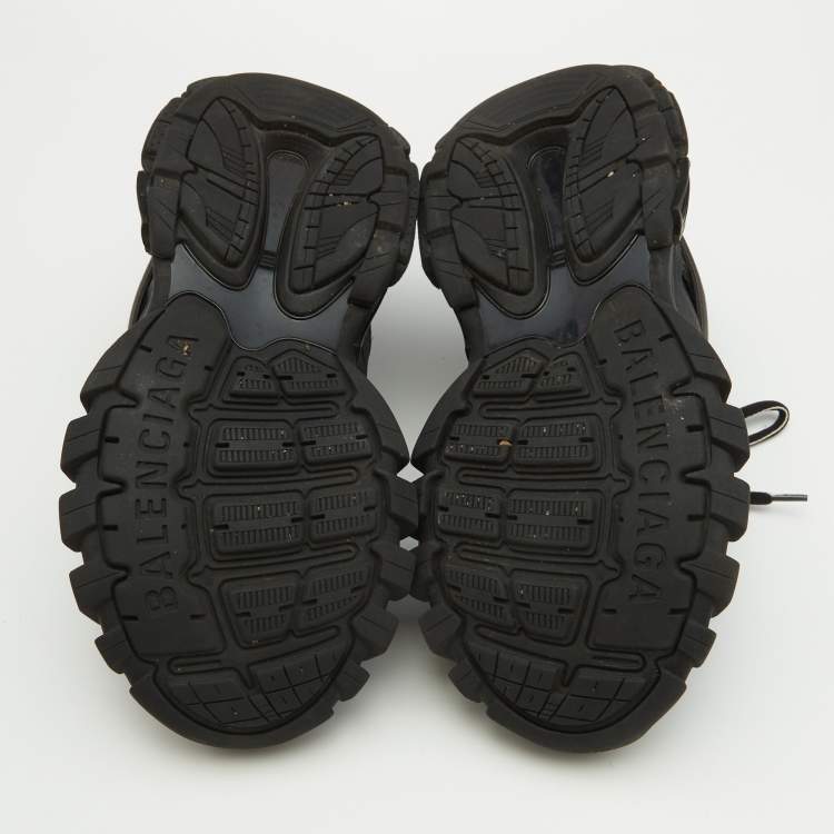 مملوكة مسبقًا Balenciaga Black Faux Leather and Mesh Track Sneakers Size 38