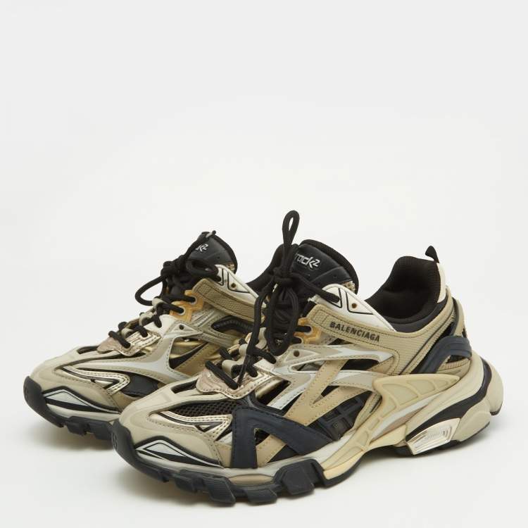 Pre Owned Balenciaga Multicolor Faux Leather and Mesh Track 2 Sneakers Size 38